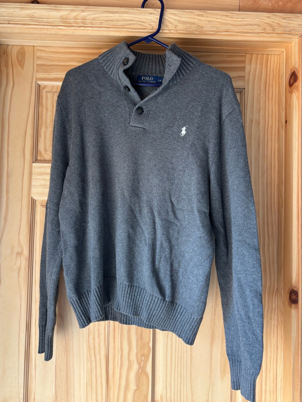 Polo by Ralph Lauren Men's Heather Gray Button-Neck V‑Neck Sweater